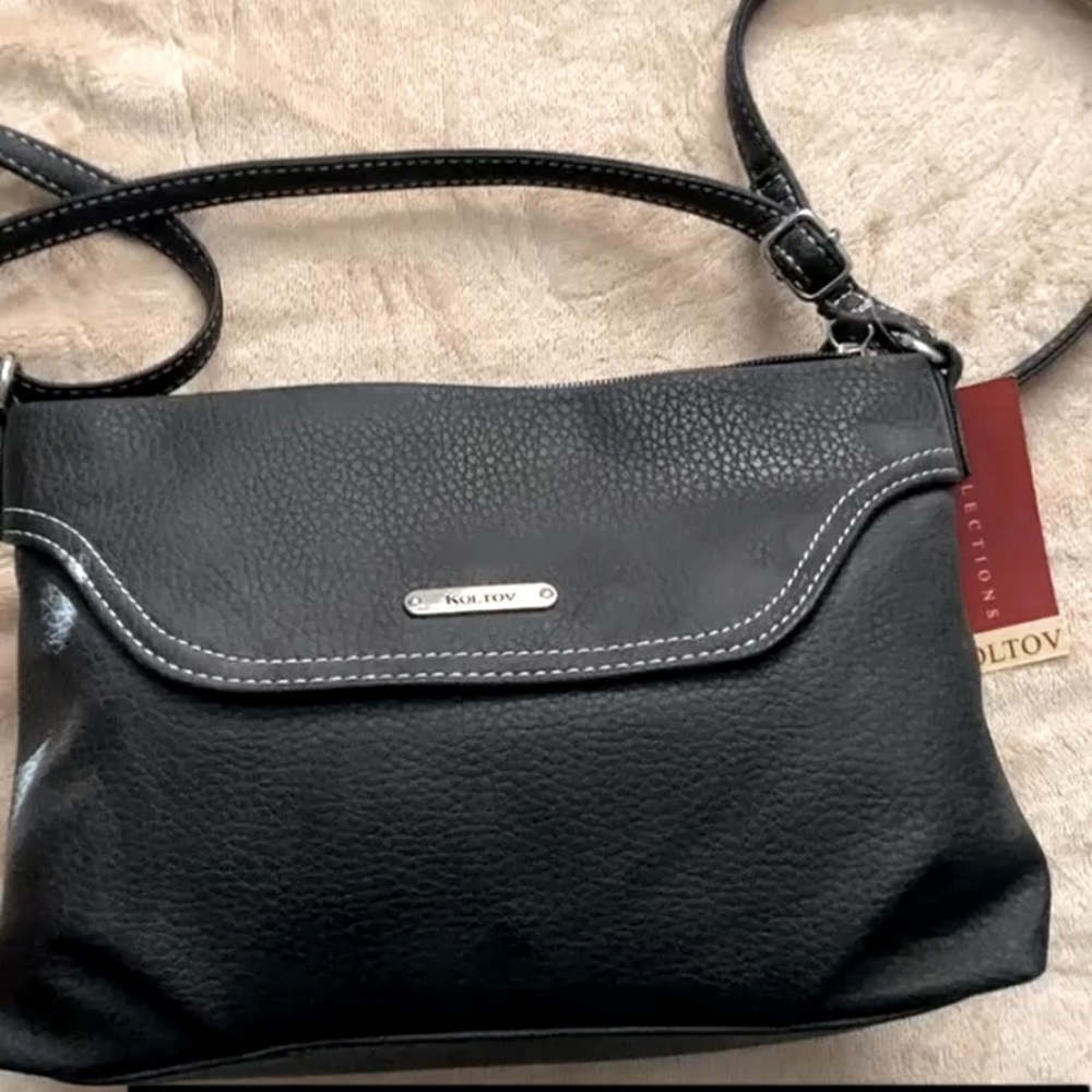 Koltov Black Textured Crossbody Purse with Strap